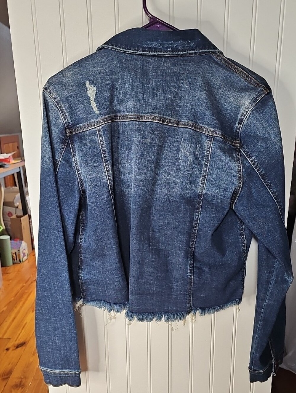 Risen Frayed Hem Dark Blue Denim Jacket - Women's - Picture 2 of 5